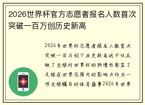 2026世界杯官方志愿者报名人数首次突破一百万创历史新高